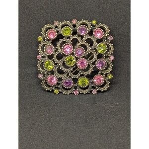 VTG. SARAH COVENTRY PINK &‎ GREEN RHINESTONE GOLD TONE BROOCH 154